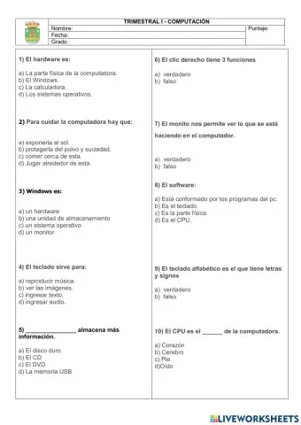 Trimestral - Computación 1er grado