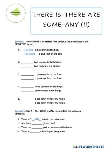 LESSON 15 - THERE IS-THERE ARE some any