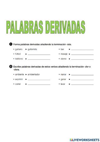 Palabras derivadas