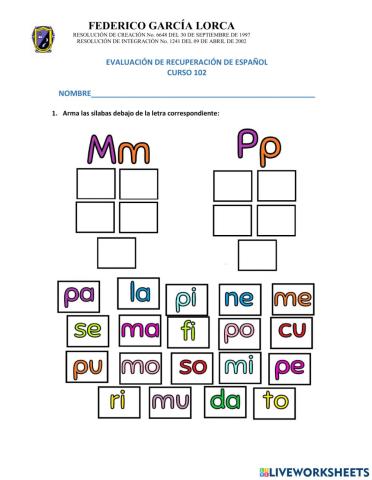 Recuperación español para primero