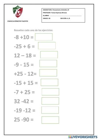 Adición y sustracción en Z
