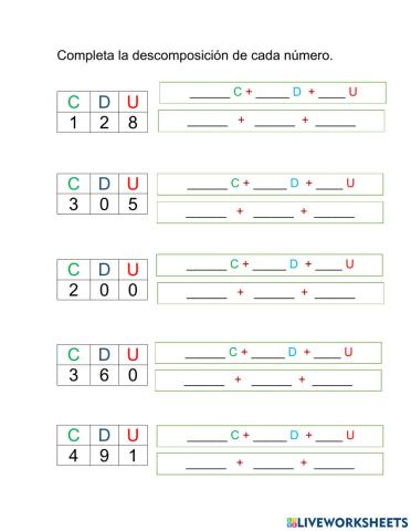 Descomposición de decenas