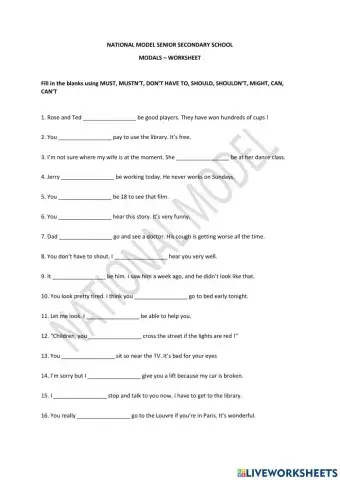 Modal verbs - Fill in the blanks