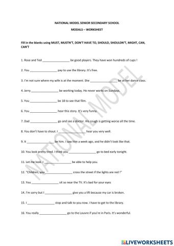 Modal verbs - Fill in the blanks