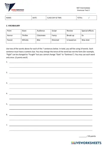 Think and Write 1 - Test Part 1