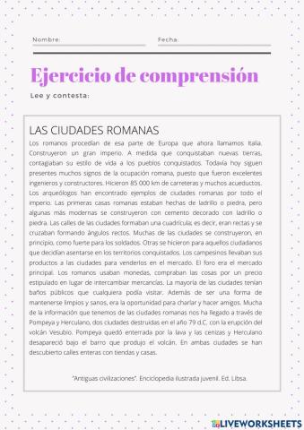Comprensión lectora roma