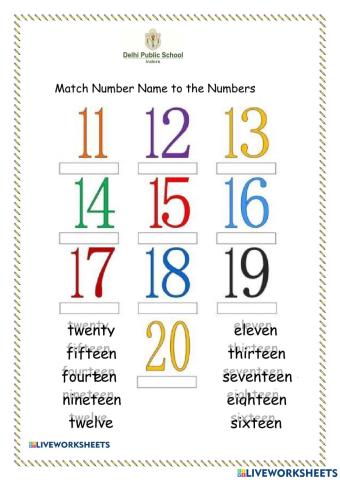 Number names 11-20