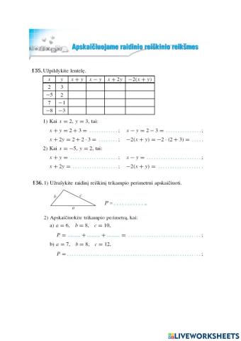 Apskaičiuojame raidinio reiškinio reikšmes