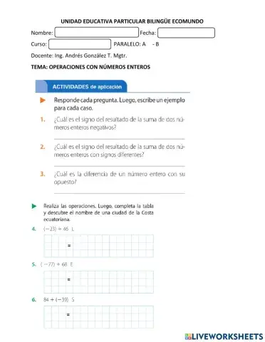 Operaciones de adición con Enteros