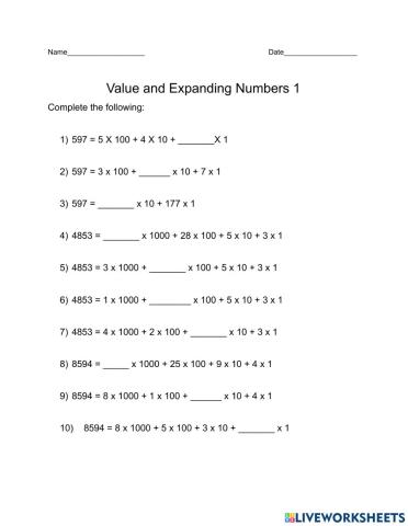Value and Expanding Numbers 1