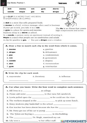 Clip Words. Practice 1.