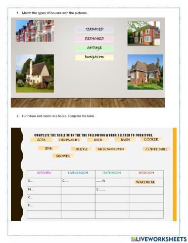 Types of houses and furniture