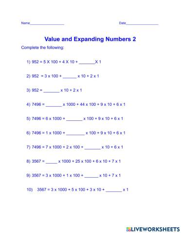 Value and Expanding Numbers 2