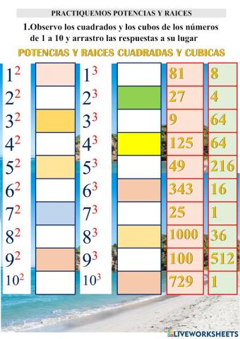 Potencias y raices cuadradas y cubicas
