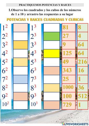 Potencias y raices cuadradas y cubicas