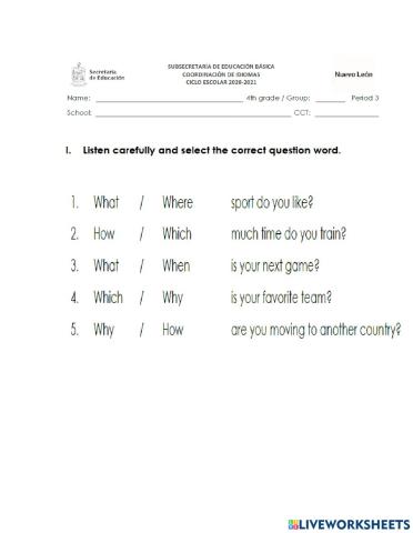 Fourth grade Exam Period 3