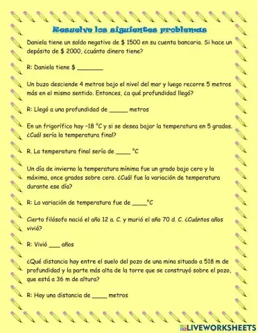 Problemas de adición y sustracción con enteros