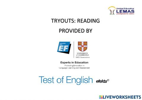 Older learner tryout - reading