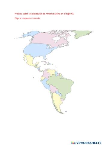 Mapa de las dictaduras de América Latina siglo XX