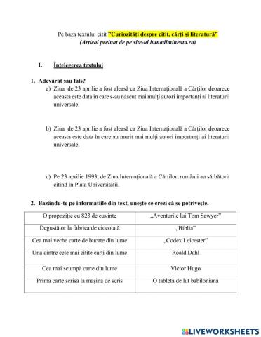 Curiozități despre citit