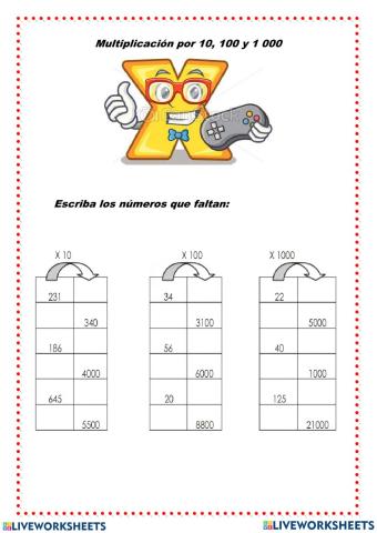 Multiplicamos por 10, 100 y 1.000