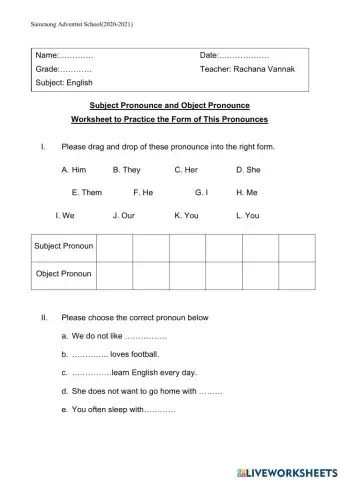 Subject and Object Pronoun