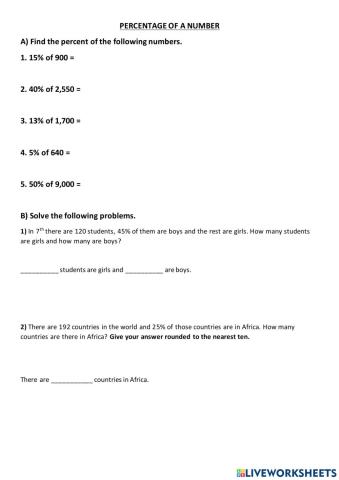 Percentage of a number