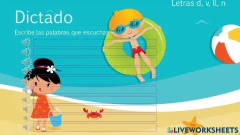 Dictado 3, letras d, v, ll, n