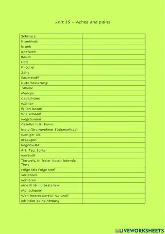 Unit 15 - Aches and pains