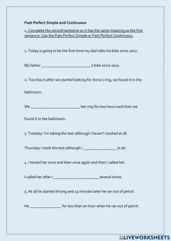 PEt 1 Past Simple, Past Perfect and Past Perfect Continuous