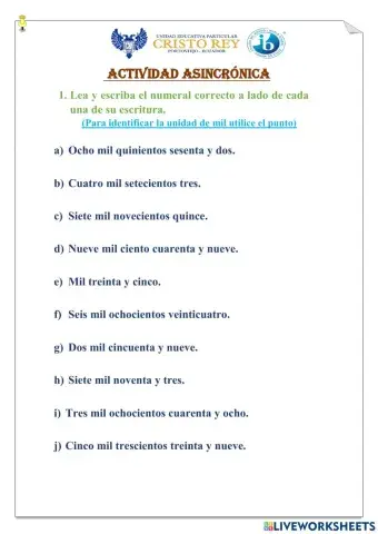 Lectura y escritura de números naturales