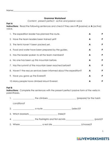 Present Perfect:  Active and Passive Voioce
