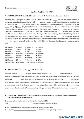 1st Term Test Pre-First: Use of English