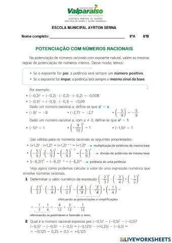Potenciação com números racionais