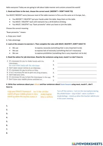 Customs around the world (Must- mustn't)