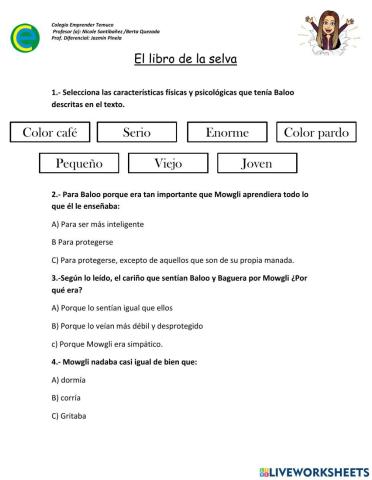 Comprensión lectora -El libro de la selva-