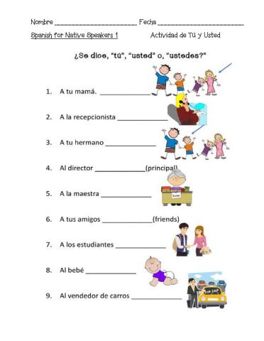 Actividad de tú vs usted