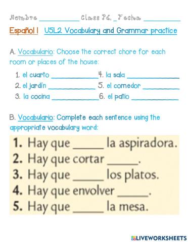 U5L2 Vocabulary - Grammar Practice (05-06-2021)
