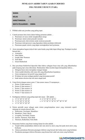 Ulangan Semester kelas 11 ipa semester genap 2020-2021