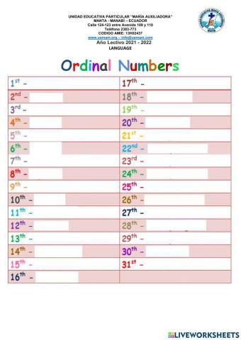 Ordinal Number -Month-