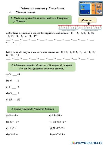 Fracciones y números enteros.
