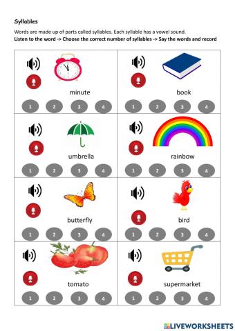 Syllables Worksheet