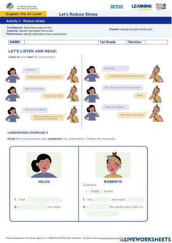 LE3 Activity 3: Reduce Stress (1st Grade)