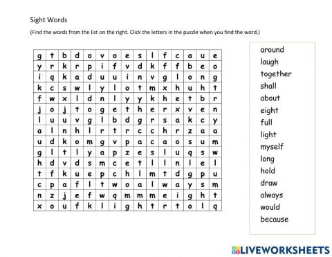 Sight Words word search