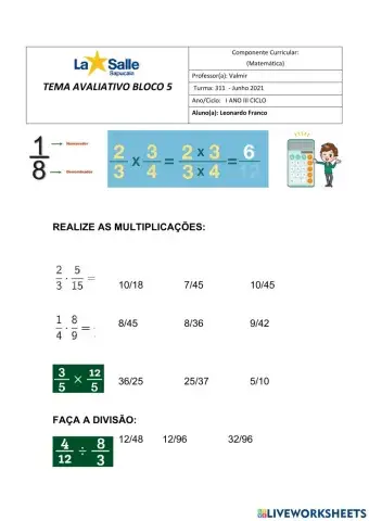 Avaliação Matemática Bloco 5