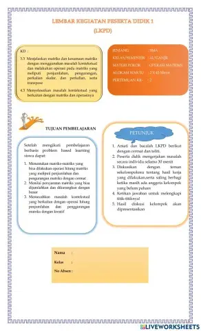 Operasi Penjumlahan dan Pengurangan Matriks