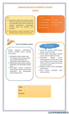 Operasi Penjumlahan dan Pengurangan Matriks