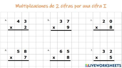 Multiplicaciones de 2 cifras por 1 cifras