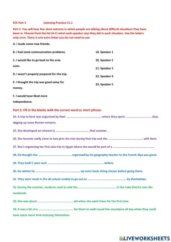 C1.1 Listening Exam based on part 3 FCE