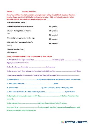 C1.1 Listening Exam based on part 3 FCE